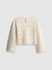 7-15yrs | Crochet Scallop-Trim Long-Sleeve Top