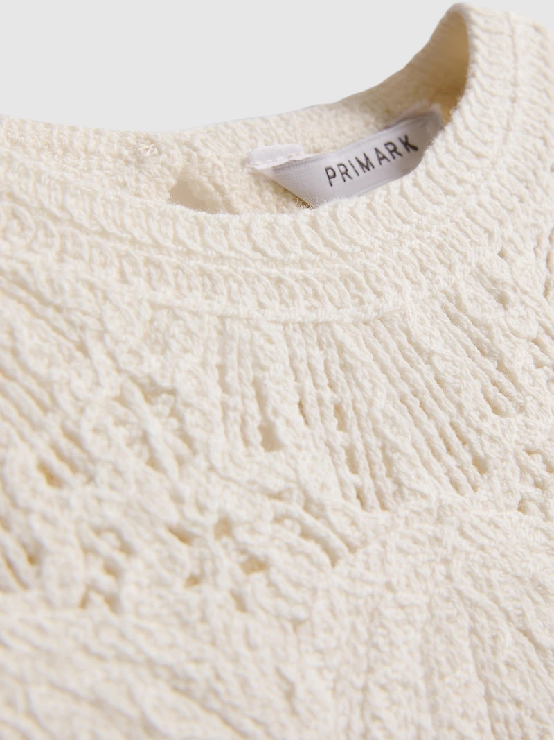 7-15yrs | Crochet Scallop-Trim Long-Sleeve Top