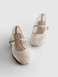 Embroidered Mesh Ballet Flats