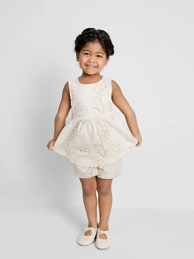 1.5-8yrs | Embroidered Sleeveless Denim Blouse and Shorts Set