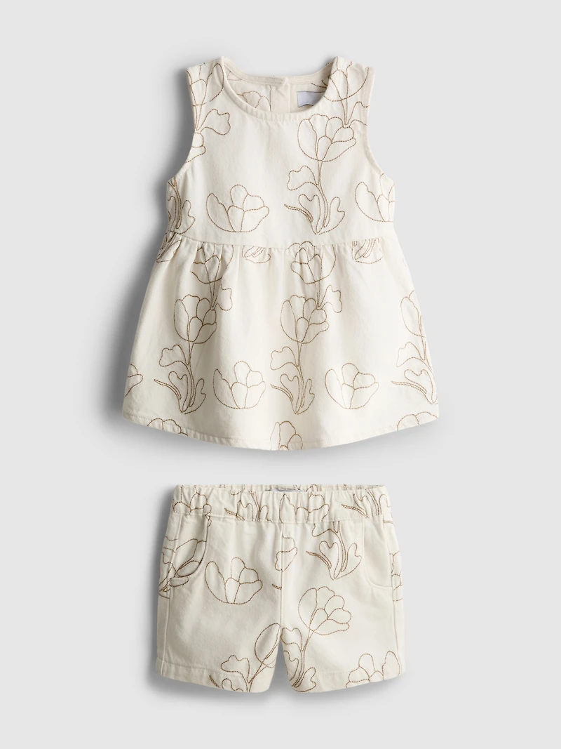 1.5-8yrs | Embroidered Sleeveless Denim Blouse and Shorts Set