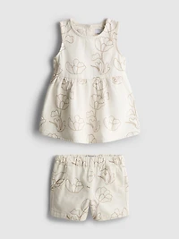 1.5-8yrs | Embroidered Sleeveless Denim Blouse and Shorts Set