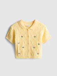 1.5-8yrs | Floral Embroidered Collared Cardigan