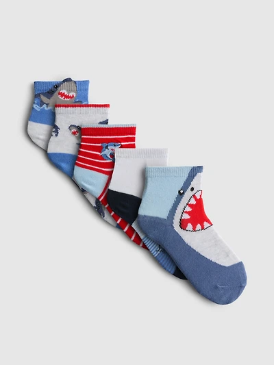 5pk Cotton Rich Shark Graphic Quarter Socks