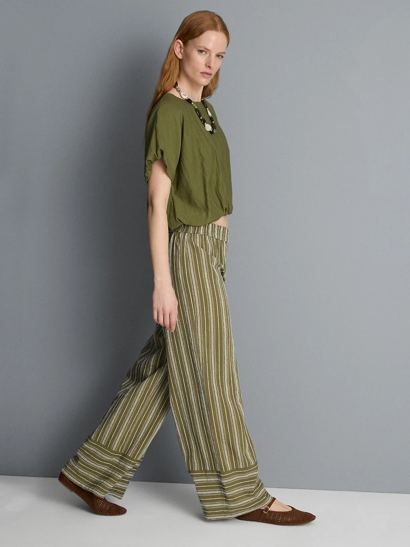 Textured Stripe Wide Leg Pants