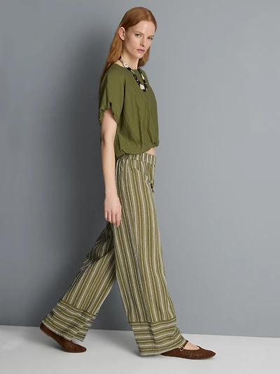 Textured Stripe Wide Leg Pants