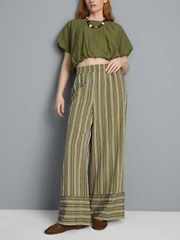 Textured Stripe Wide Leg Pants
