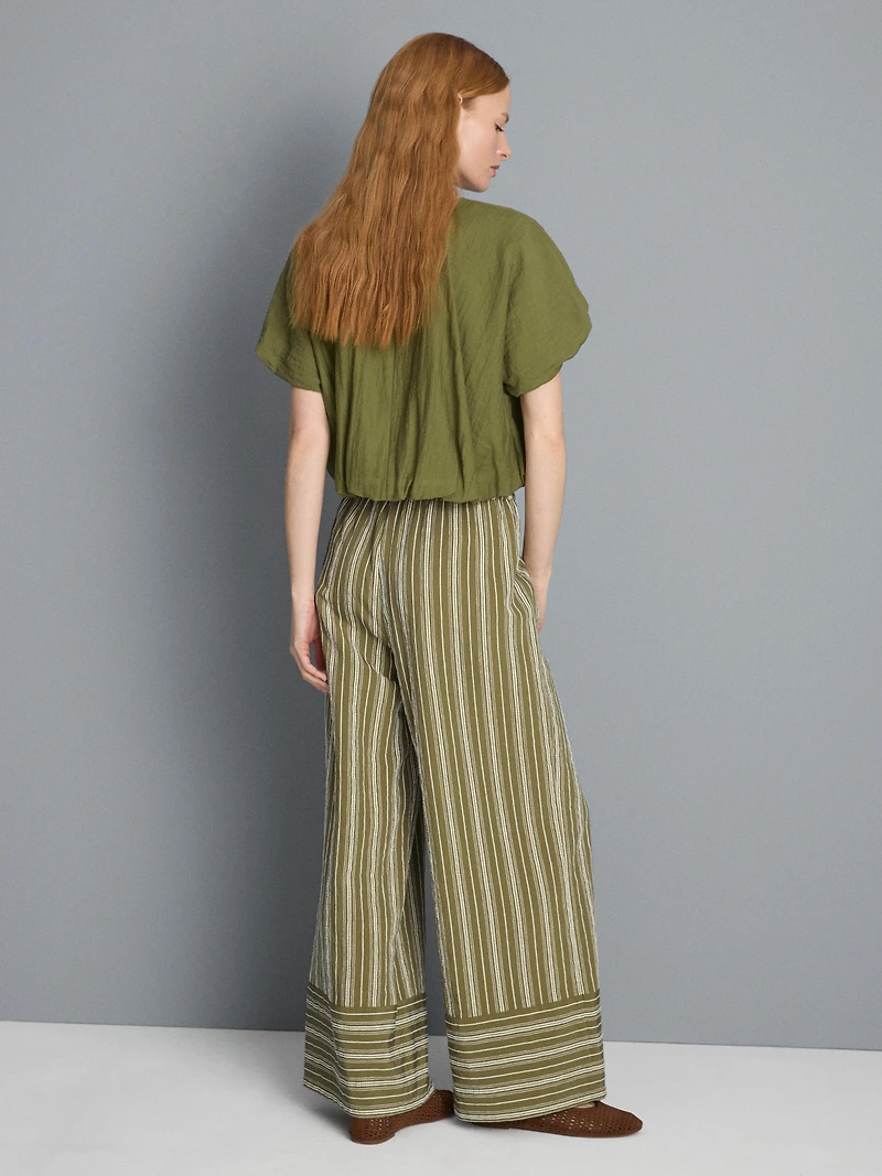 Textured Stripe Wide Leg Pants