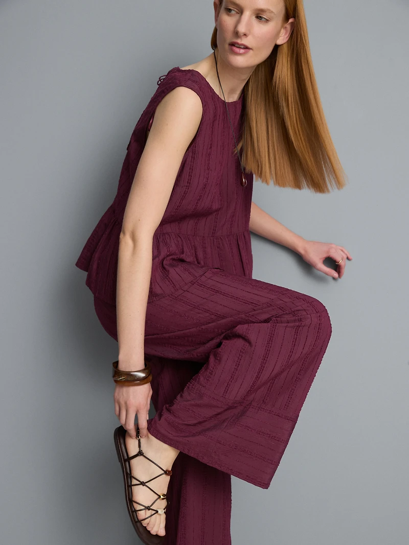 Textured Stripe Wide Leg Pants