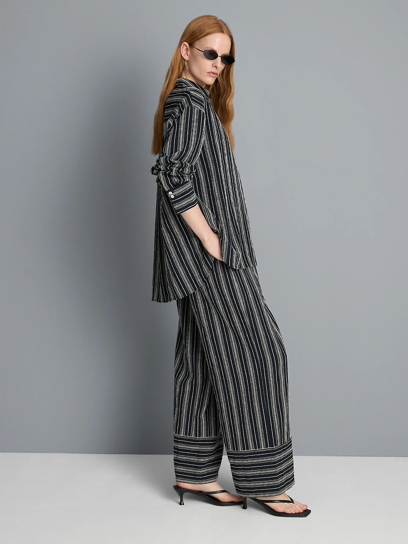 Textured Stripe Wide Leg Pants