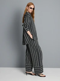 Textured Stripe Wide Leg Pants