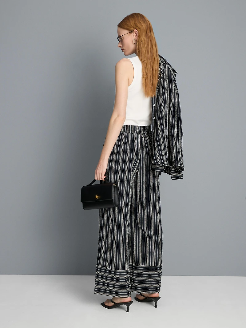 Textured Stripe Wide Leg Pants