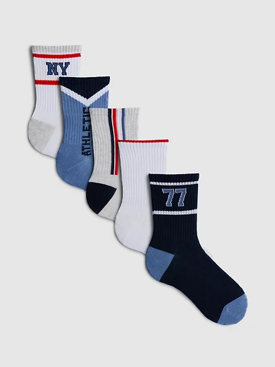 5pk Cotton Rich Varsity Graphic Ankle Socks