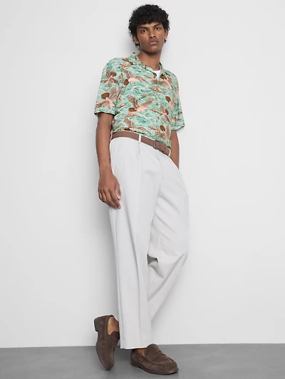 Bird-Print Short-Sleeve Button-Down Shirt