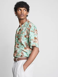 Bird-Print Short-Sleeve Button-Down Shirt