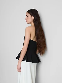 Women's Black Peplum Hem Bandeau Top