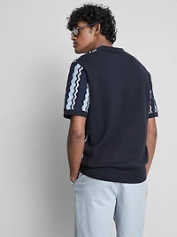 Textured Stripe Knit Polo Shirt