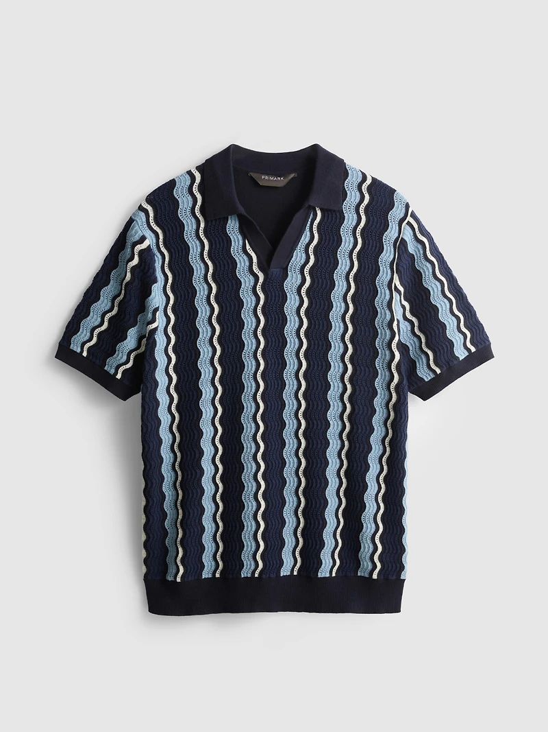 Textured Stripe Knit Polo Shirt