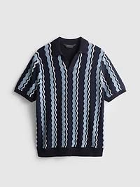 Textured Stripe Knit Polo Shirt