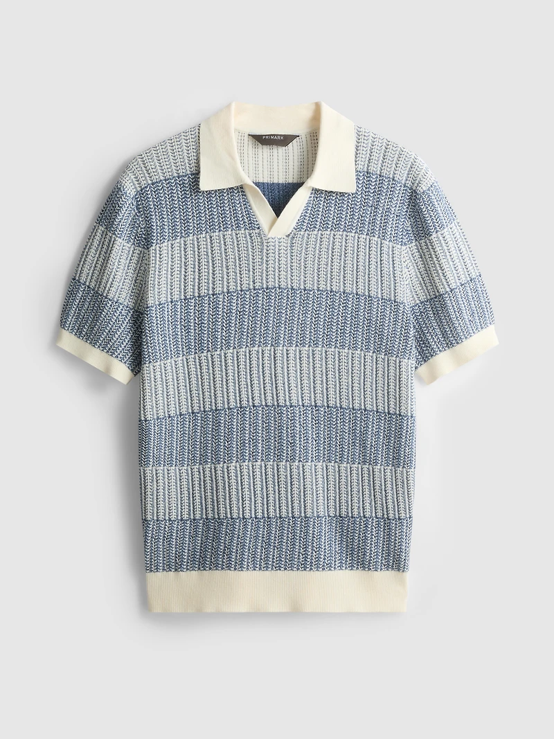 Textured Stripe Knitted Polo Shirt
