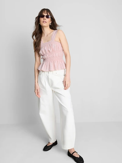 Shirred Peplum-Hem Tank Top
