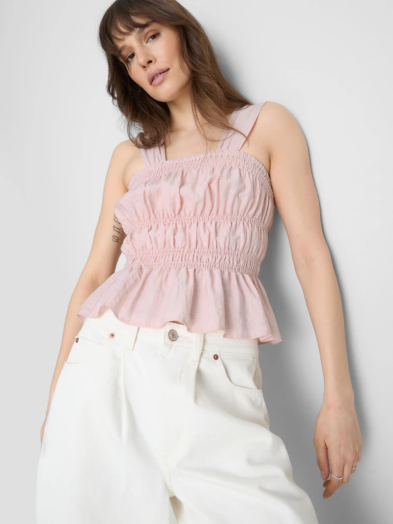 Shirred Peplum-Hem Tank Top