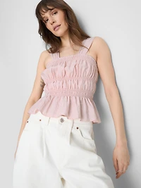 Shirred Peplum-Hem Tank Top