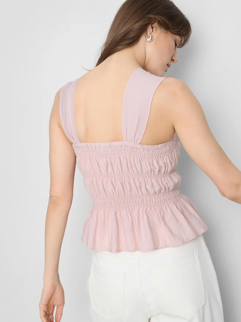 Shirred Peplum-Hem Tank Top