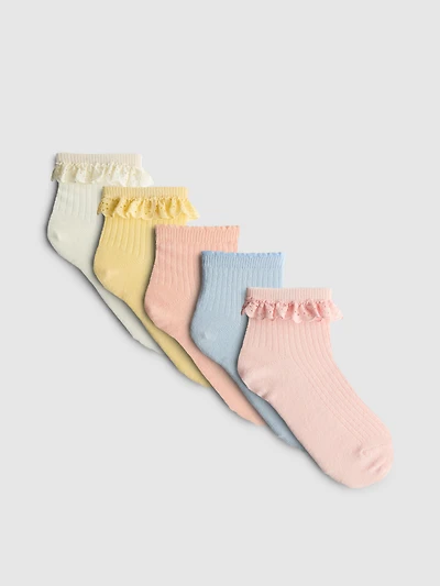 5pk Ribbed Ruffle Quarter Socks