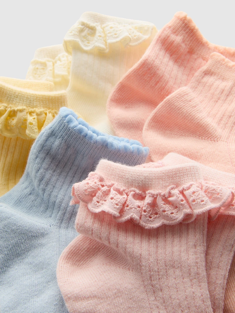 5pk Ribbed Ruffle Quarter Socks