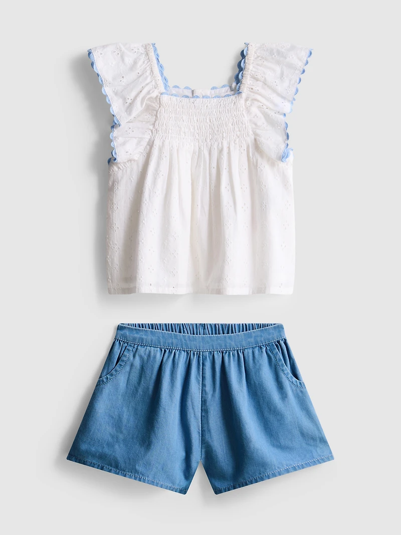 0-36mths | Broderie Anglaise Blouse and Shorts Set