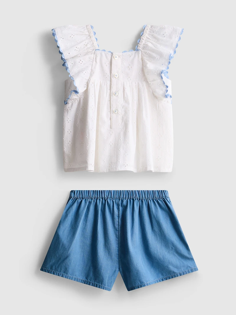 0-36mths | Broderie Anglaise Blouse and Shorts Set