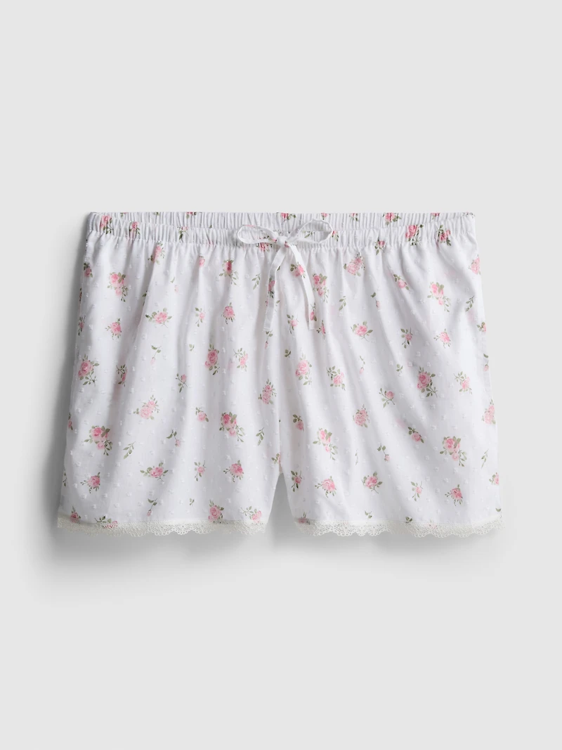 Dobby Cotton Floral Pajama Shorts