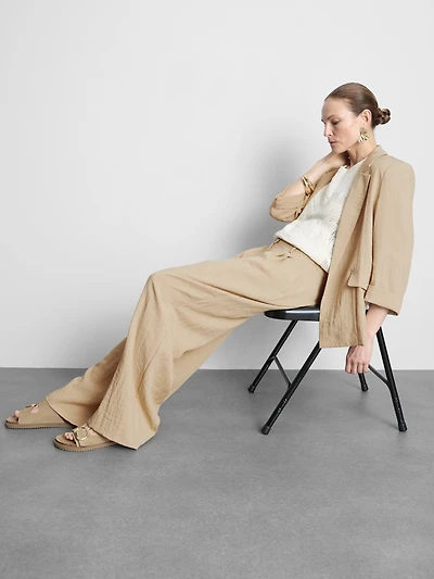 Textured Slouchy Mid-Rise Pants