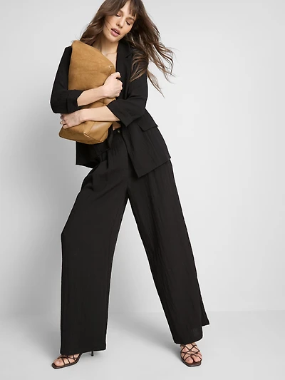 Textured Slouchy Mid-Rise Pants