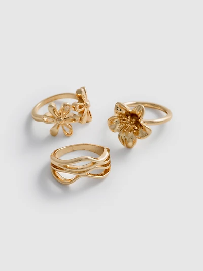 3pk Floral Chunky Rings