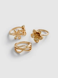 3pk Floral Chunky Rings