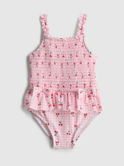 0-36mths | Cherry Graphic Shirred Ruffle Swimsuit