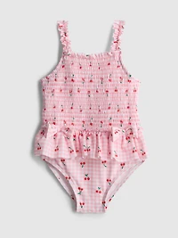 0-36mths | Cherry Graphic Shirred Ruffle Swimsuit