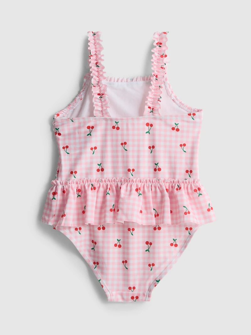 0-36mths | Cherry Graphic Shirred Ruffle Swimsuit