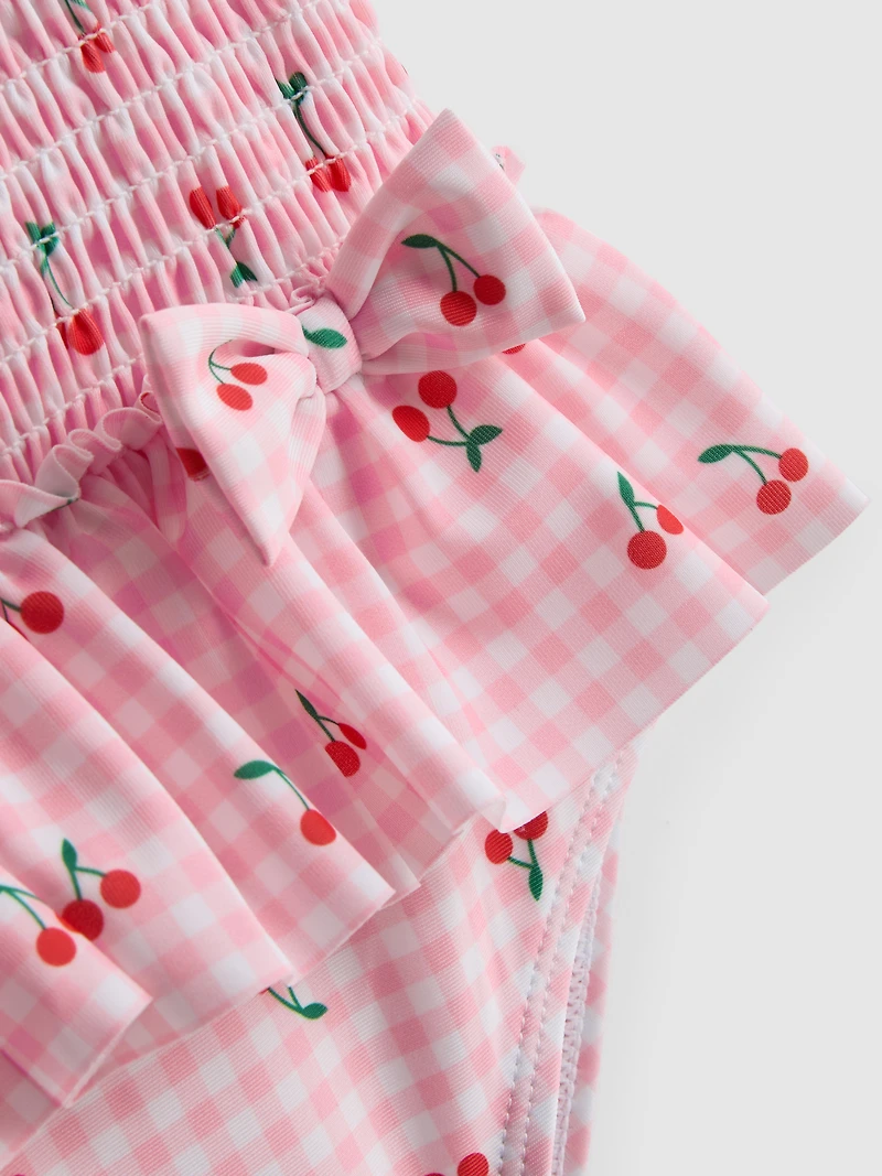 0-36mths | Cherry Graphic Shirred Ruffle Swimsuit