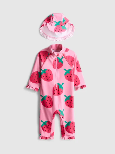 3-36mths | Printed Swimsuit and Sun Hat Set