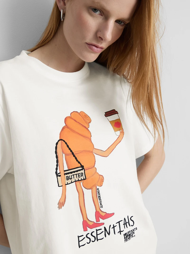 Bouffants And Broken Hearts Cotton Croissant T-Shirt
