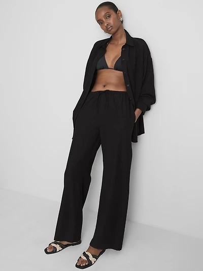 Cotton-Blend Wide-Leg Pants
