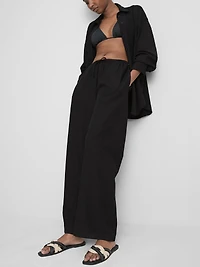 Cotton-Blend Wide-Leg Pants