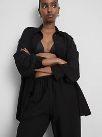 Cotton-Blend Wide-Leg Pants