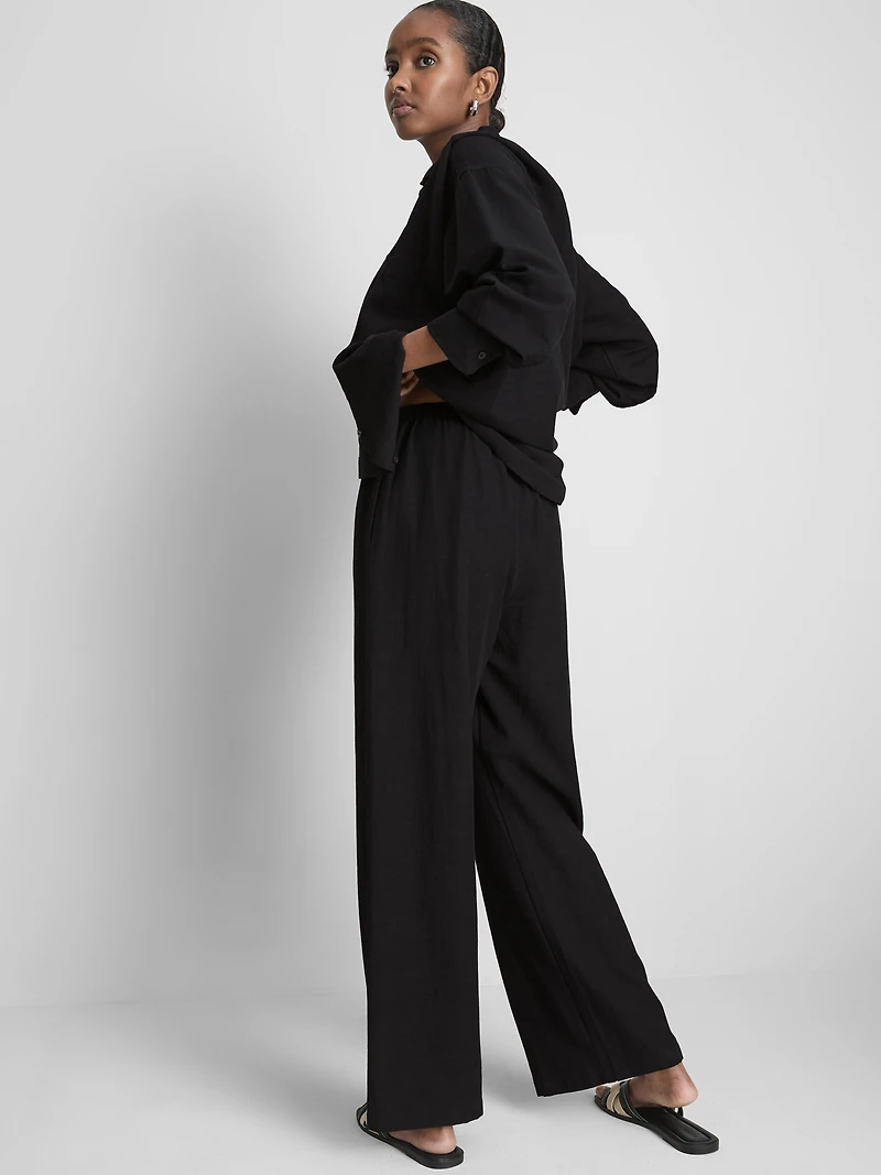Cotton-Blend Wide-Leg Pants
