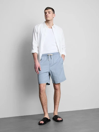 Textured Drawstring Denim Shorts
