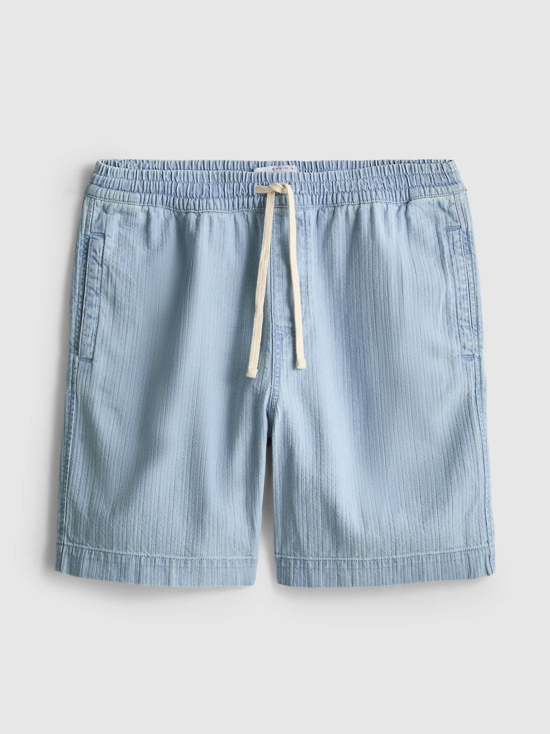 Textured Drawstring Denim Shorts