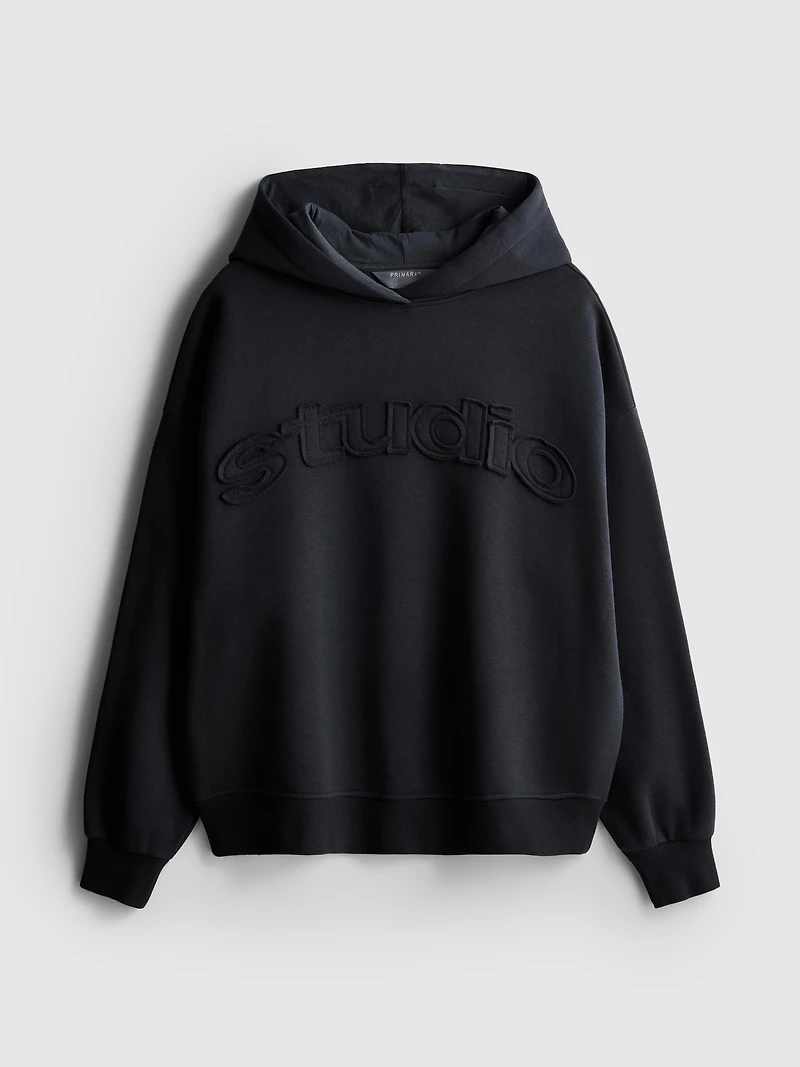 Relaxed Cotton Blend Appliqué Hoodie
